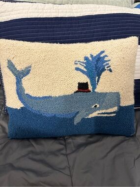 Soft Surroundings Blue Whale Hooked Accent Pillow